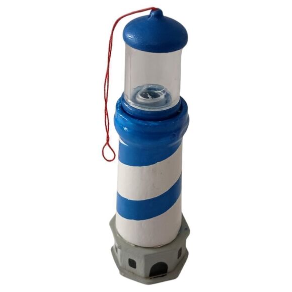 Wooden Lighthouse Christmas Ornament Blue White Midwest Cannon Falls Coastal - Picture 10 of 16